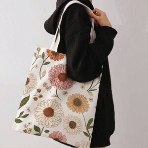 NEW| Double-Sided Large Flower Print Pattern Shoulder Canva Tote Bag
